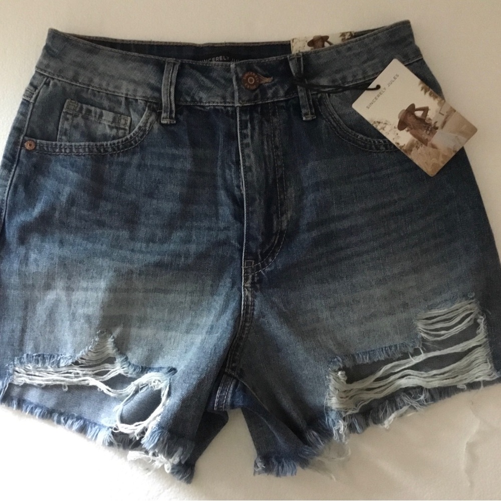 Sincerely Jules Distressed Blue Denim Cutoff Shorts